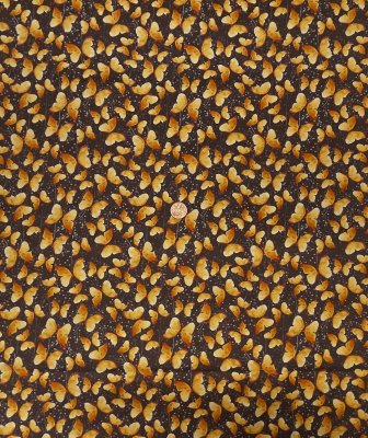 3627 Gula fjärilar på brun bas, tygbredd 110 cm