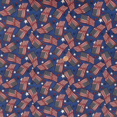 3416, amerikanska flaggor på blått, tygbredd 110 cm