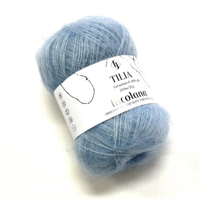 Tilia f. 340 ljusblå, 70% Kidmohair, 30% silke 210m/25g nystan.