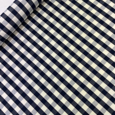 Gripsholmsruta marin/offwhite, tygbredd 150 cm.