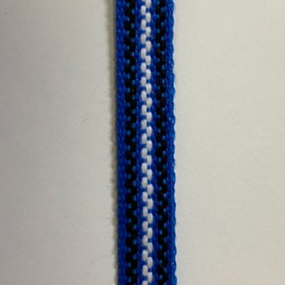 X14 Bomullsband, blå/vit, bredd 7mm..
