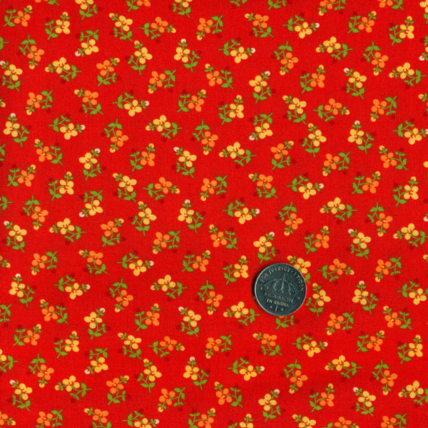 2503, små blommor på orange bakgrund, tygbredd 110 cm
