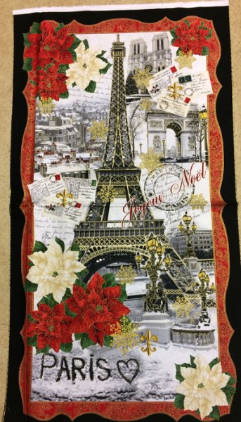 51129, julrosor och Eiffeltornet, panel, 100% bomull, (rapport) tygbredd 110 cm.