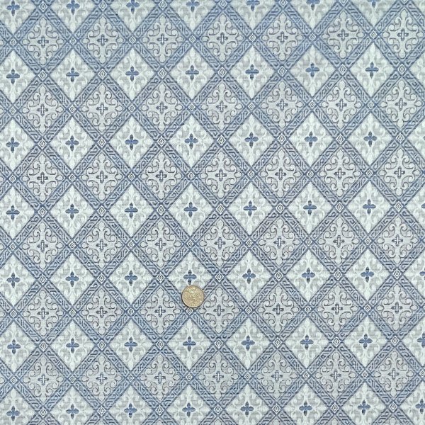 Medaljong blå, heminredningstyg, tygbredd 140 cm.