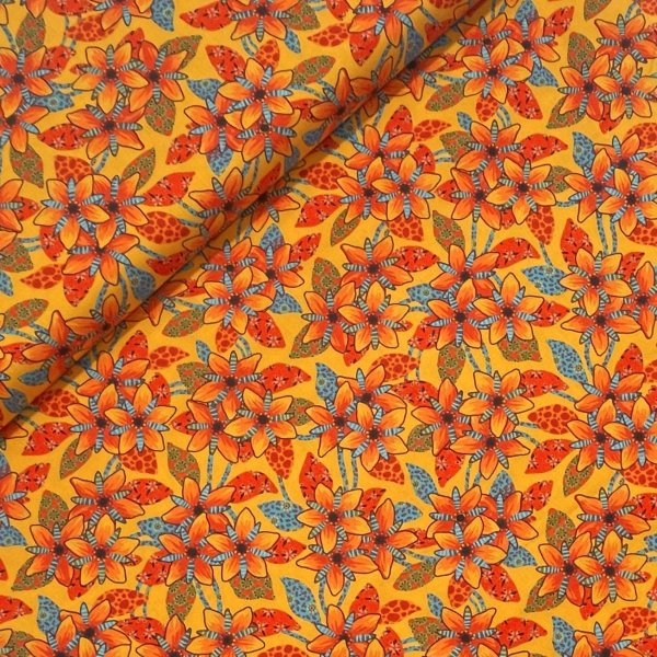 2512, quilttyg med tropiska blommor. Tygbredd 110 cm.