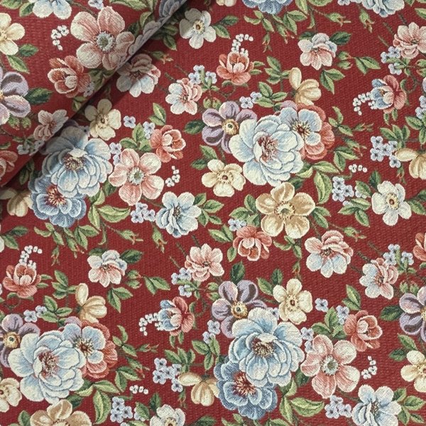 201214, Blommigt gobelängvävt tyg, tygbredd 140 cm.