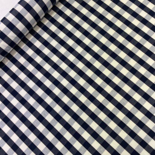 Gripsholmsruta marin/offwhite, tygbredd 150 cm.