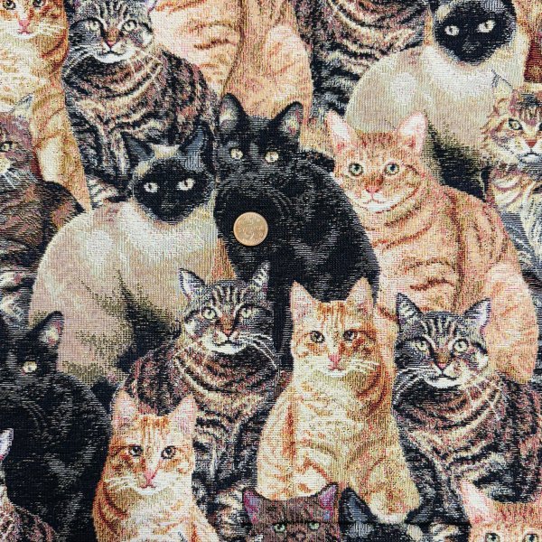 200301, gobelängväv med katter, tygbredd 140 cm.